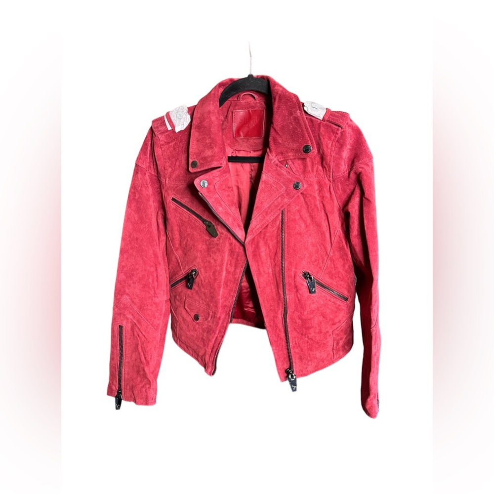 NEW Silent New York Red 100% Leather Front Zip Jacket Size Small